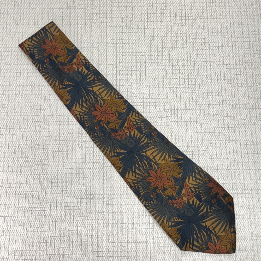 Melliard of London Silk Tie Mens OS Blue Orange Floral Botanical Italy Retro